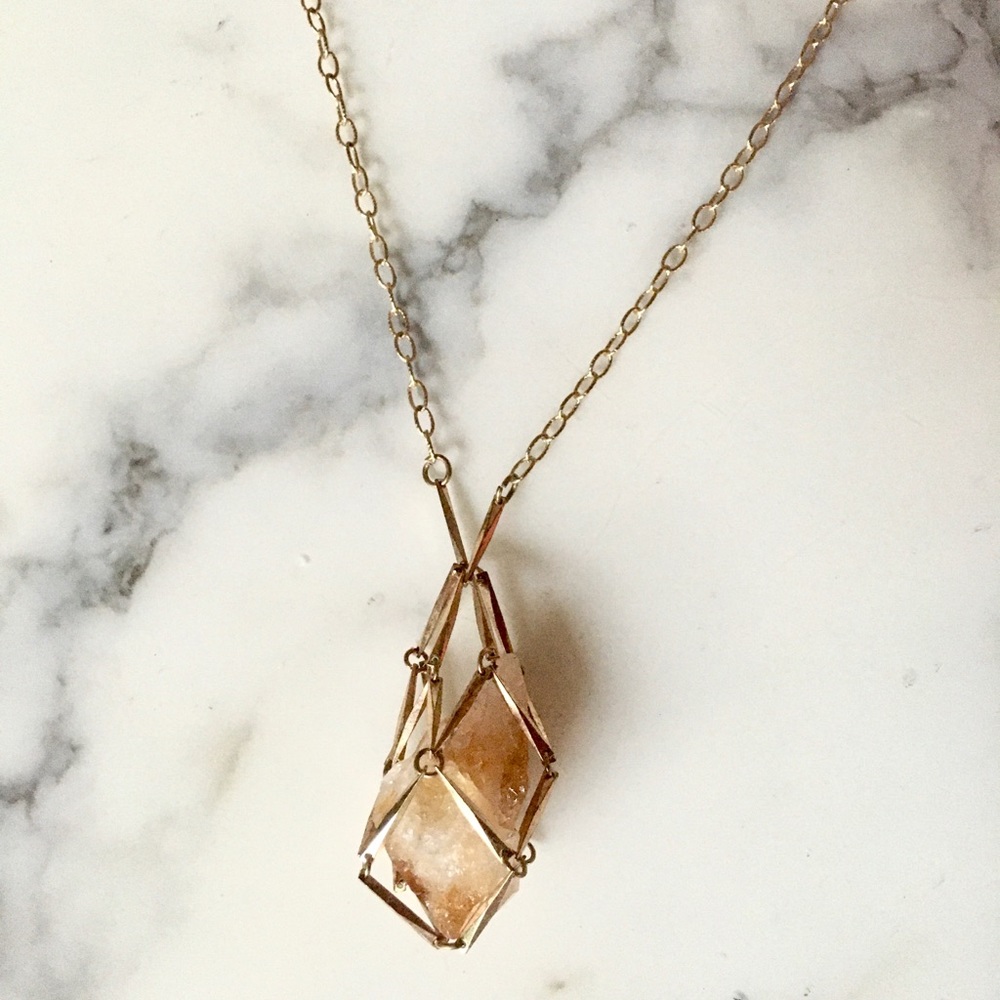 Anthropologie caged crystal long necklace